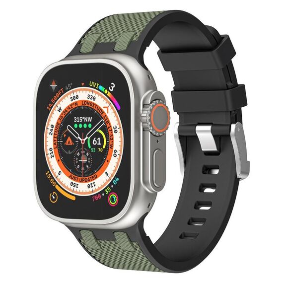 Per Apple Watch 46mm / 49mm / 45mm / 44mm Cinturino in silicone Kalebol Farmhouse Oak (nero + verde militare)