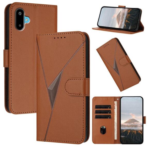 Per Samsung Galaxy F06 5G / M06 5G Custodia in pelle con fibbia a motivo triangolare (marrone)