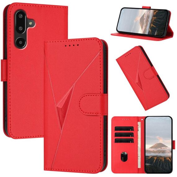 Per Samsung Galaxy F16 5G / M16 5G Custodia in pelle con fibbia a motivo triangolare (rosso)