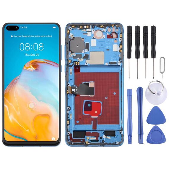 Per Huawei P40 TFT LCD Screen Digitizer Assembly completo con telaio, non supporta l'identificazione delle impronte digitali (blu)