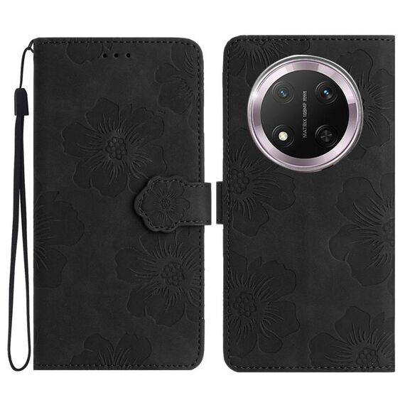 Custodia in pelle con motivo a rilievo floreale per Honor X9C (nero)