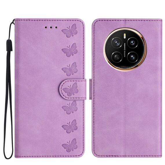 Custodia per telefono in pelle goffrata con sette farfalle per Honor Magic7 Pro (viola)