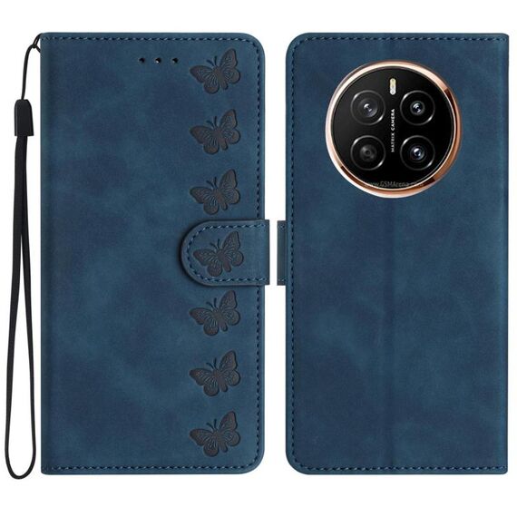Custodia per telefono in pelle goffrata con sette farfalle per Honor Magic7 Pro (blu)