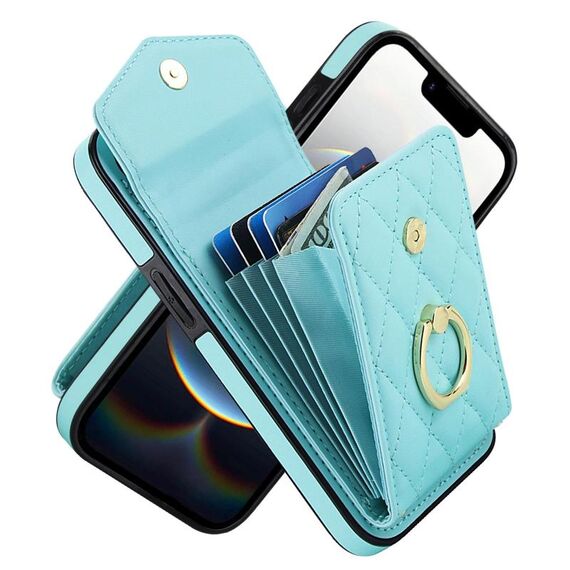 Per iPhone 16e Custodia per telefono con trama rombica e cordino lungo (verde menta)