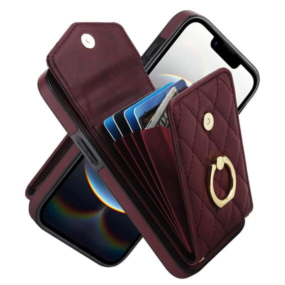 Per iPhone 16e Custodia per telefono con trama rombica e cordino lungo (rosso vino)