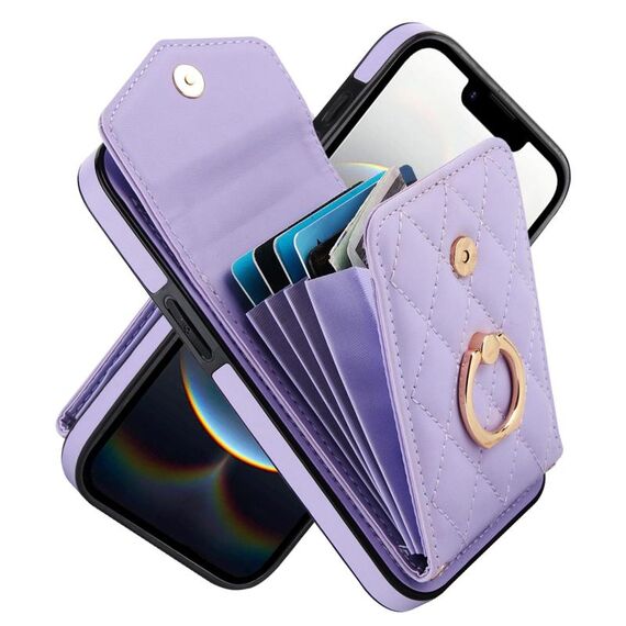 Per iPhone 16e Custodia per telefono con trama rombica e cordino lungo (viola chiaro)