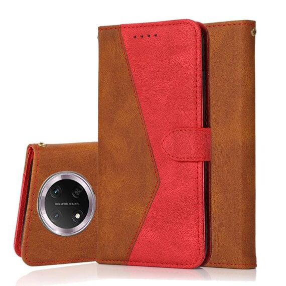Custodia per telefono in pelle con cuciture bicolore per Honor X9C (marrone rosso)