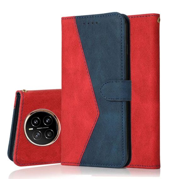 Custodia per telefono in pelle con cuciture bicolore per Honor Magic7 Pro (rosso blu)