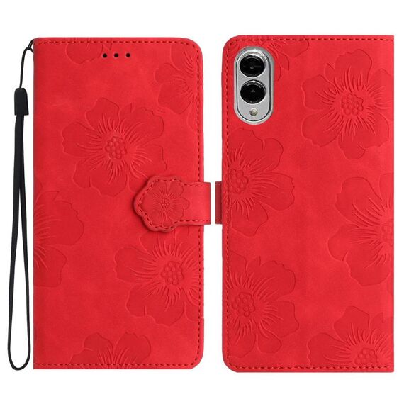 Per Samsung Galaxy S25 Edge 5G Custodia in pelle con motivo a rilievo floreale (rosso)