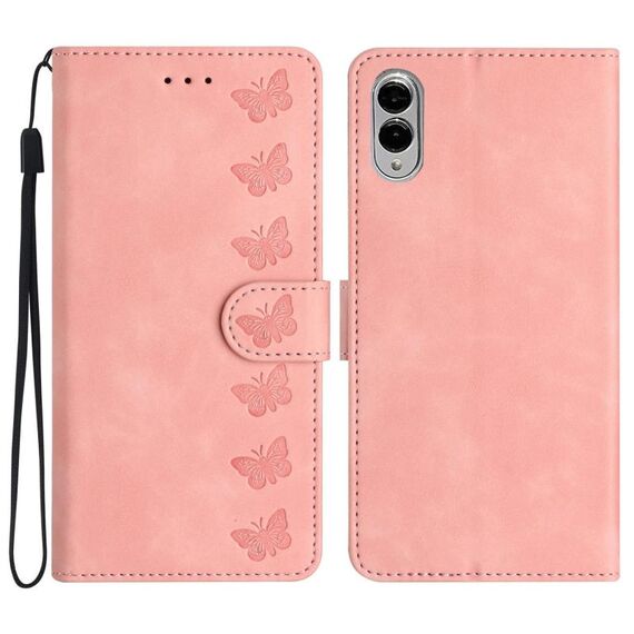 Per Samsung Galaxy S25 Edge 5G Custodia per telefono in pelle goffrata Seven Butterflies (rosa)