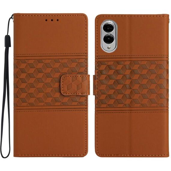 Per Samsung Galaxy S25 Edge 5G Custodia in pelle con effetto pelle diamantata (marrone)