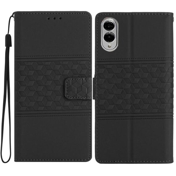 Per Samsung Galaxy S25 Edge 5G Custodia in pelle con effetto pelle di diamante in rilievo (nero)
