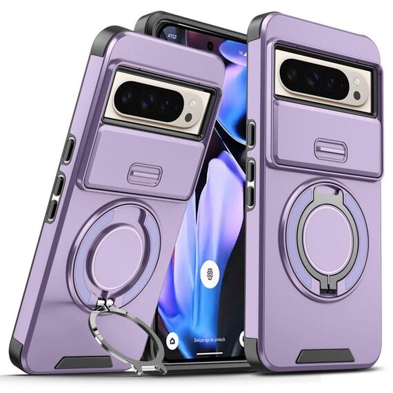 Per Google Pixel 9 Pro XL Custodia per telefono con supporto ad anello scorrevole Camshield (viola)
