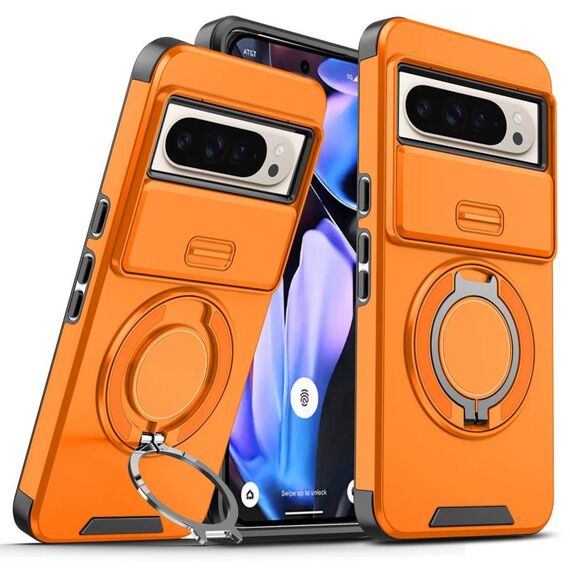 Per Google Pixel 9 Pro XL Custodia per telefono con supporto ad anello scorrevole Camshield (arancione)