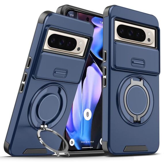 Per Google Pixel 9 Pro XL Custodia per telefono con supporto ad anello scorrevole Camshield (blu)