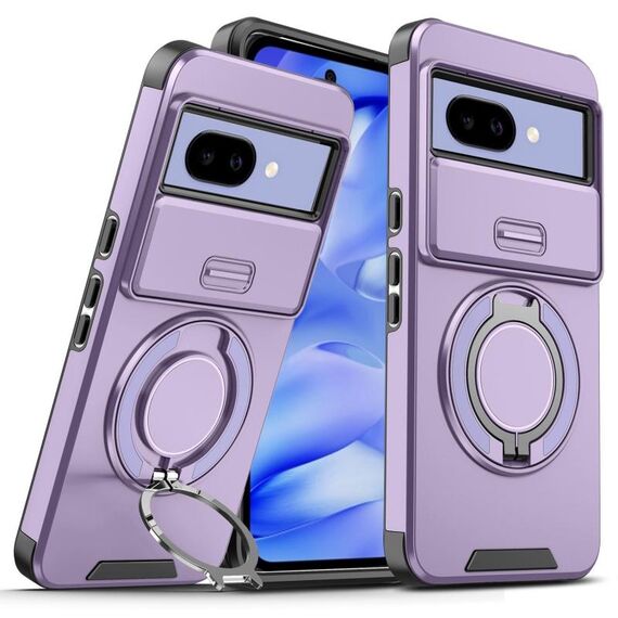 Per Google Pixel 9a Custodia per telefono con supporto ad anello scorrevole Camshield (viola)