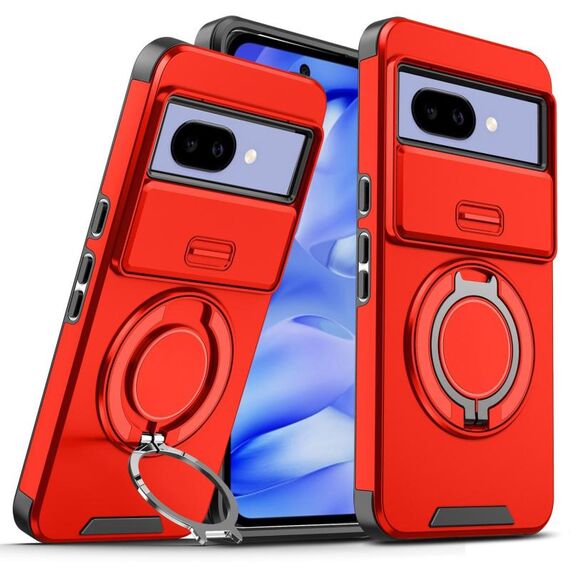 Per Google Pixel 9a Custodia per telefono con supporto ad anello scorrevole Camshield (rosso)