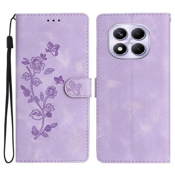 Per Redmi Note 14 Pro 4G Custodia in pelle con motivo a farfalla e fiore (viola)