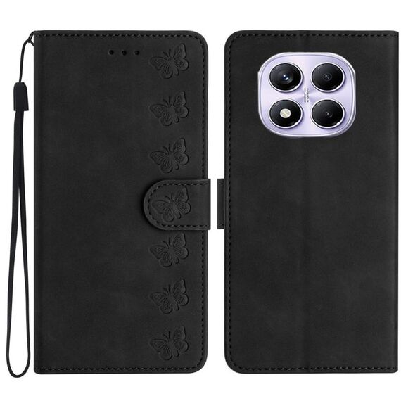 Per Redmi Note 14 Pro 4G Custodia per telefono in pelle goffrata con sette farfalle (nero)