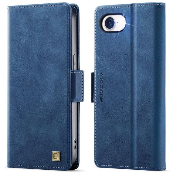 Per iPhone 16e AutSpace A11 Side Buckle MagSafe Magnetico RFID Custodia in Pelle per Telefono (Blu)