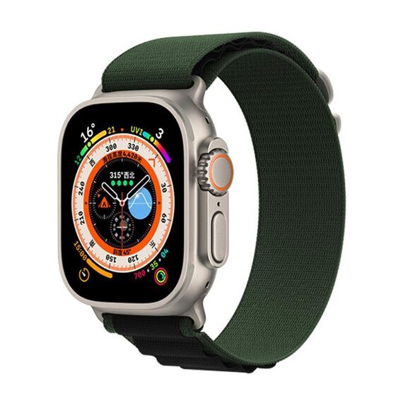Per Apple Watch 46mm / 49mm / 45mm / 44mm Kalebol Aline Nylon Loop Watch Band (verde + nero)