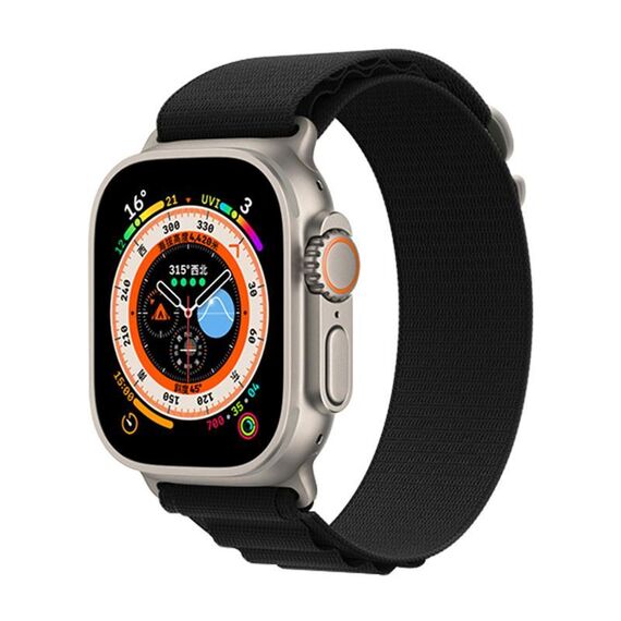 Per Apple Watch 46mm / 49mm / 45mm / 44mm Kalebol Aline Nylon Loop Watch Band (Nero)