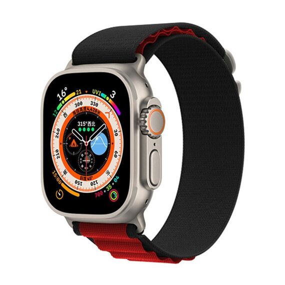 Per Apple Watch 42mm / 41mm / 40mm / 38mm Kalebol Aline Nylon Loop Watch Band (Nero+Rosso)