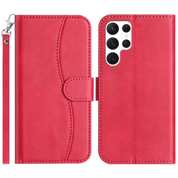 Per Samsung Galaxy S23 Ultra 5G Custodia in pelle a forma di S a doppia piega (rosso rosa)