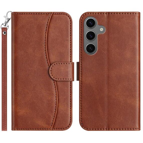 Per Samsung Galaxy S24 5G Custodia in pelle a forma di S a doppia piega (caffè)