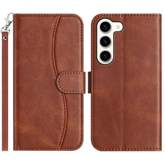 Per Samsung Galaxy S23 5G Custodia in pelle a forma di S a doppia piega (caffè)