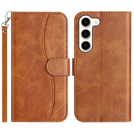 Per Samsung Galaxy S23+ 5G Custodia in pelle a forma di S a doppia piega (marrone)