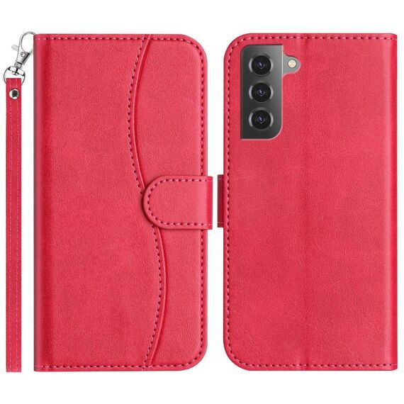 Per Samsung Galaxy S21+ 5G Custodia in pelle a forma di S a doppia piega (rosso rosa)