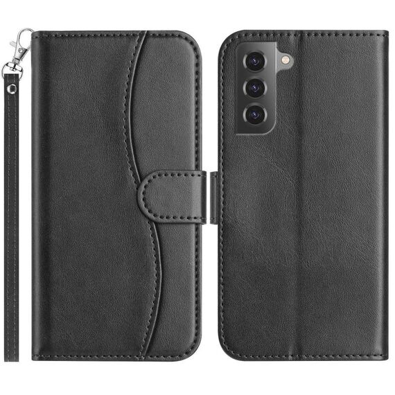 Per Samsung Galaxy S21 FE 5G Custodia in pelle a forma di S con doppia piegatura (nero)