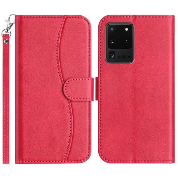 Per Samsung Galaxy S20 Ultra Custodia per telefono in pelle a forma di S con doppia piegatura (rosso rosa)