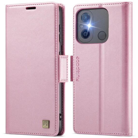 Per Redmi 11A / 12C AutSpace A11 Custodia in pelle con fibbia laterale MagSafe magnetica RFID per telefono (oro rosa)