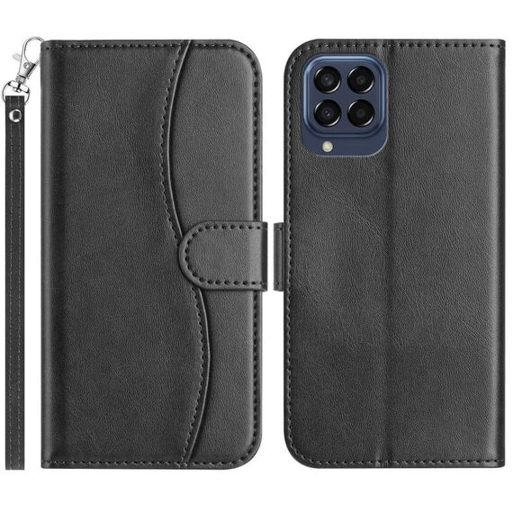 Per Samsung Galaxy M33 Custodia in pelle a forma di S con doppia piegatura (nero)