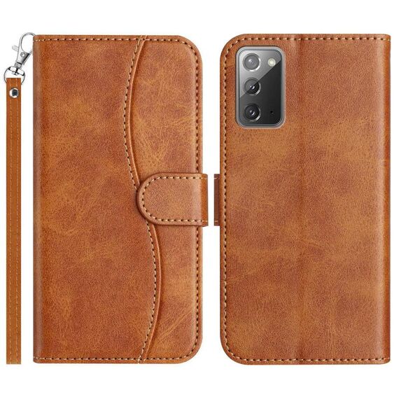 Per Samsung Galaxy Note20 Custodia per telefono in pelle a forma di S con doppia piegatura (marrone)