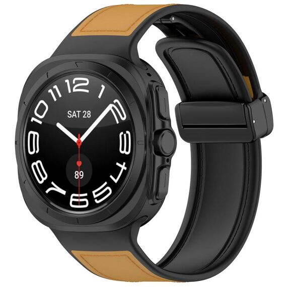 Per Samsung Galaxy Watch Ultra 47mm Kalebol Composite Silicone Folding Magnetic Buckle Watch Band (Marrone chiaro)