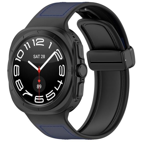 Per Samsung Galaxy Watch Ultra 47mm Kalebol Composite Silicone Folding Magnetic Buckle Watch Band (Blu scuro)