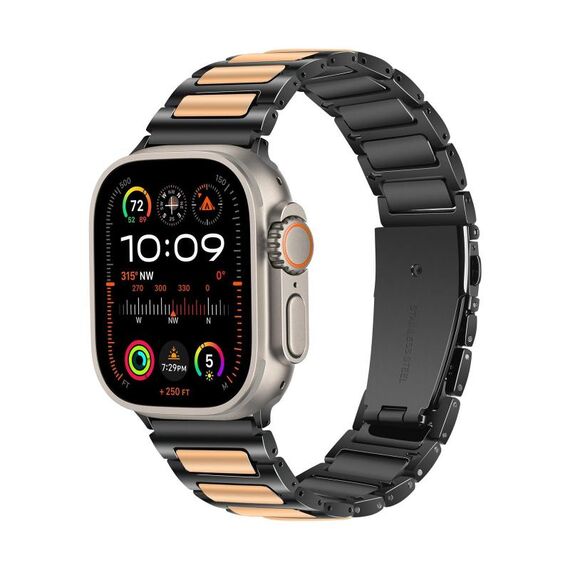 Cinturino per Apple Watch da 46 mm / 49 mm / 45 mm / 44 mm in lega di zinco con lavorazione Kalebol (nero, oro rosa)