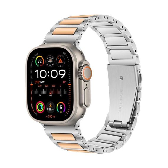 Cinturino per Apple Watch da 46 mm / 49 mm / 45 mm / 44 mm in lega di zinco con lavorazione Kalebol (argento e oro rosa)