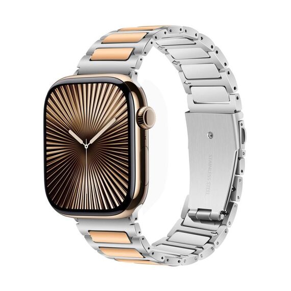 Cinturino per Apple Watch da 42 mm / 41 mm / 40 mm / 38 mm in lega di zinco con lavorazione Kalebol (argento e oro rosa)