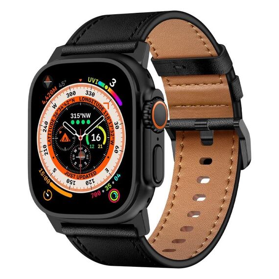Per Apple Watch 46mm / 49mm / 45mm / 44mm Kalebol Cinturino in Vera Pelle (Nero)