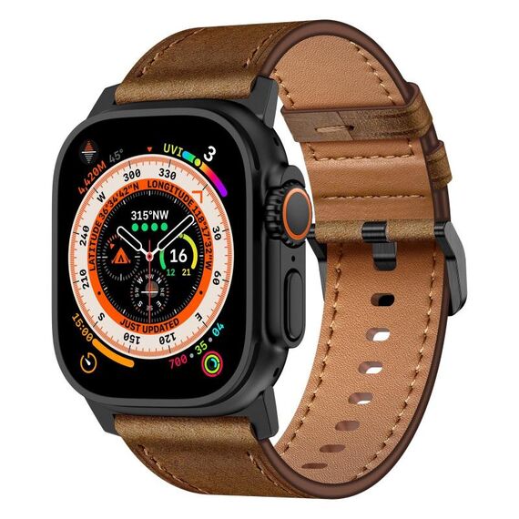 Per Apple Watch 46mm / 49mm / 45mm / 44mm Kalebol Cinturino in Vera Pelle (Nero Marrone Scuro)