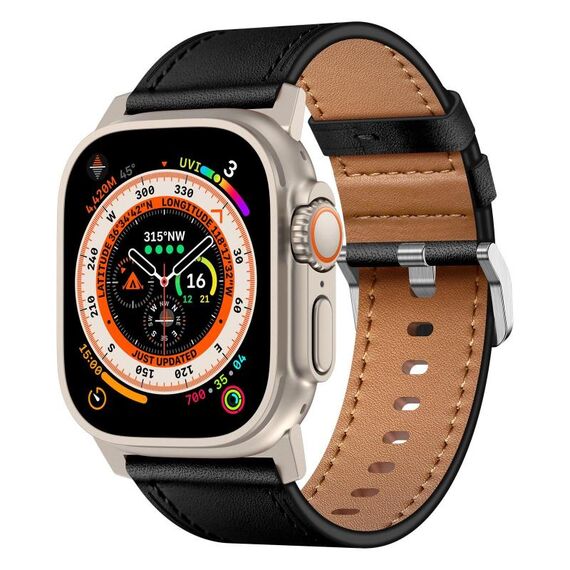 Per Apple Watch 46mm / 49mm / 45mm / 44mm Kalebol Cinturino in Vera Pelle (Nero Titanio)