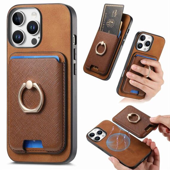 Per iPhone 13 Pro Max Retro Cross Leather Card Bag MagSafe Custodia per telefono (marrone)
