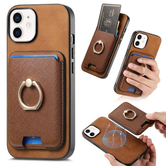 Per iPhone 12 Retro Cross Leather Card Bag MagSafe Custodia per telefono (marrone)
