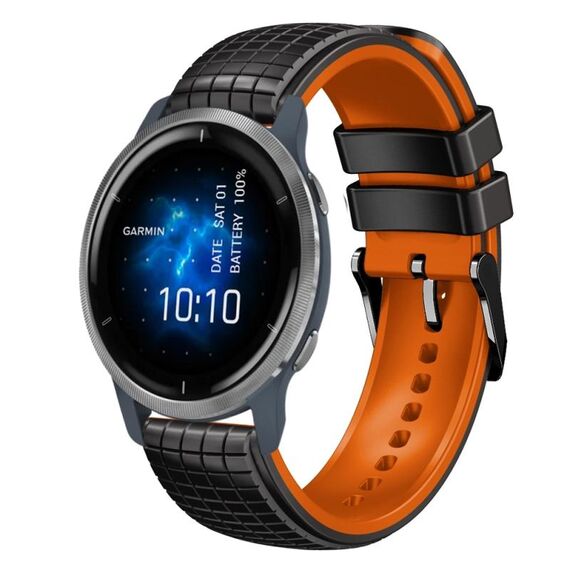 Per cinturino Garmin Venu 2 22mm Mesh in silicone bicolore (arancione nero)