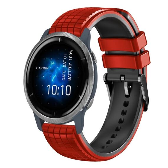 Per cinturino Garmin Venu 2 22mm Mesh in silicone bicolore (nero rosso)