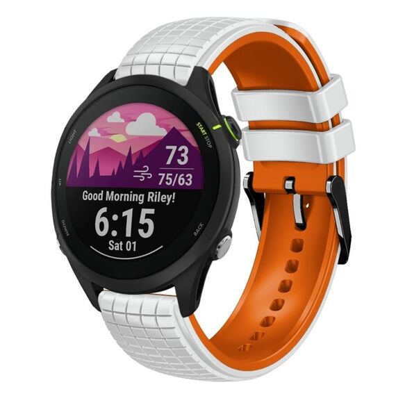 Per Garmin Forerunner 255 Music 22mm Mesh cinturino in silicone a due colori (bianco arancione)